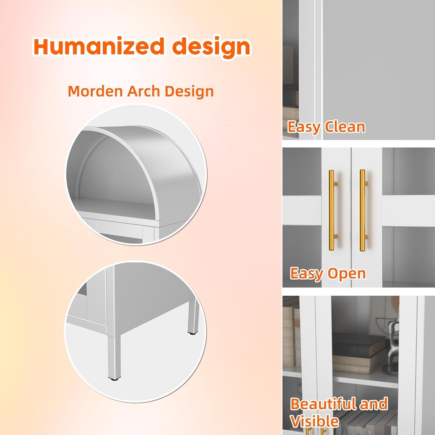 Metal Arched Household Storage Cabinet In Black And White Color