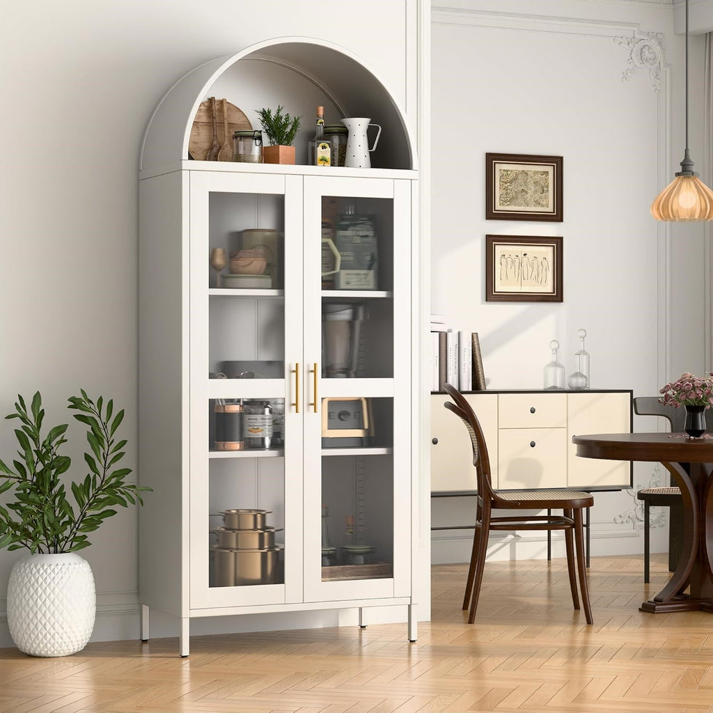 Metal Arched Household Storage Cabinet In Black And White Color
