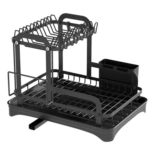 2-Tier Dish Drying Rack For Kitchen Counter Space Saving Rustproof Dish Rack With Drainboard Detachable Kitchen Drainer Organizer Set