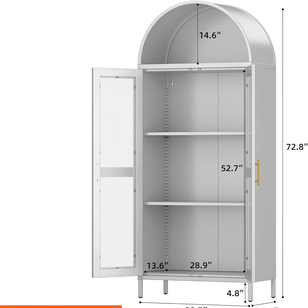 Metal Arched Household Storage Cabinet In Black And White Color
